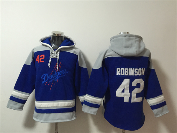 Men's Los Angeles Dodgers #42 Jackie Robinson Blue Ageless Must-Have Lace-Up Pullover Hoodie Men's Los Angeles Dodgers #42 Jackie Robinson Blue Ageless Must-Have Lace-Up Pullover Hoodie